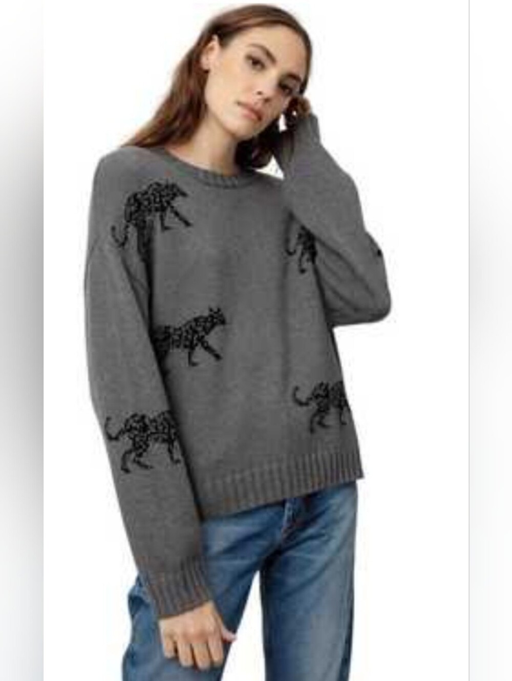 Rails Sweater, Size L, Jungle Cat, Gray, Cashmere Blend